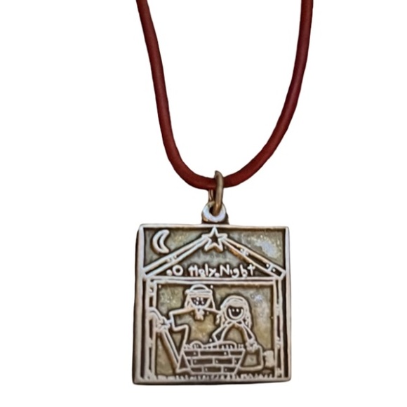 Vintage Holiday Sterling Silver Nativity Holy Night Jesus Birth Pendent Necklace - Picture 1 of 6